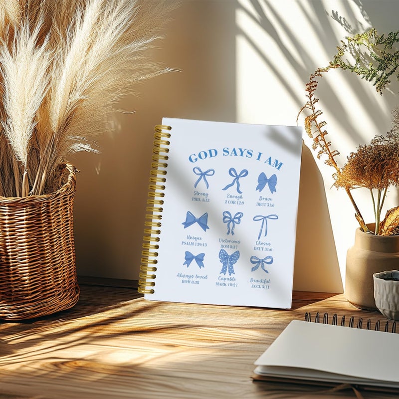 THDSE Bible Journal for Women, Christian Prayer Journal Blue Notebook Gifts For Teen Girls Kids, Bible Study Supplies, Coquette Preppy Blue Bows Cute Church Faith Journaling Hardcover Spiral Notebook 5.5 X 8.3 - Image 5